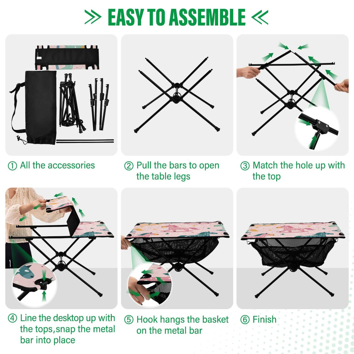 Table Cartoon Storage and Picnic with Table Fishing Beach Travel exterior BBQ Stars Horse Folding Bag Table Camping Portable Compact for