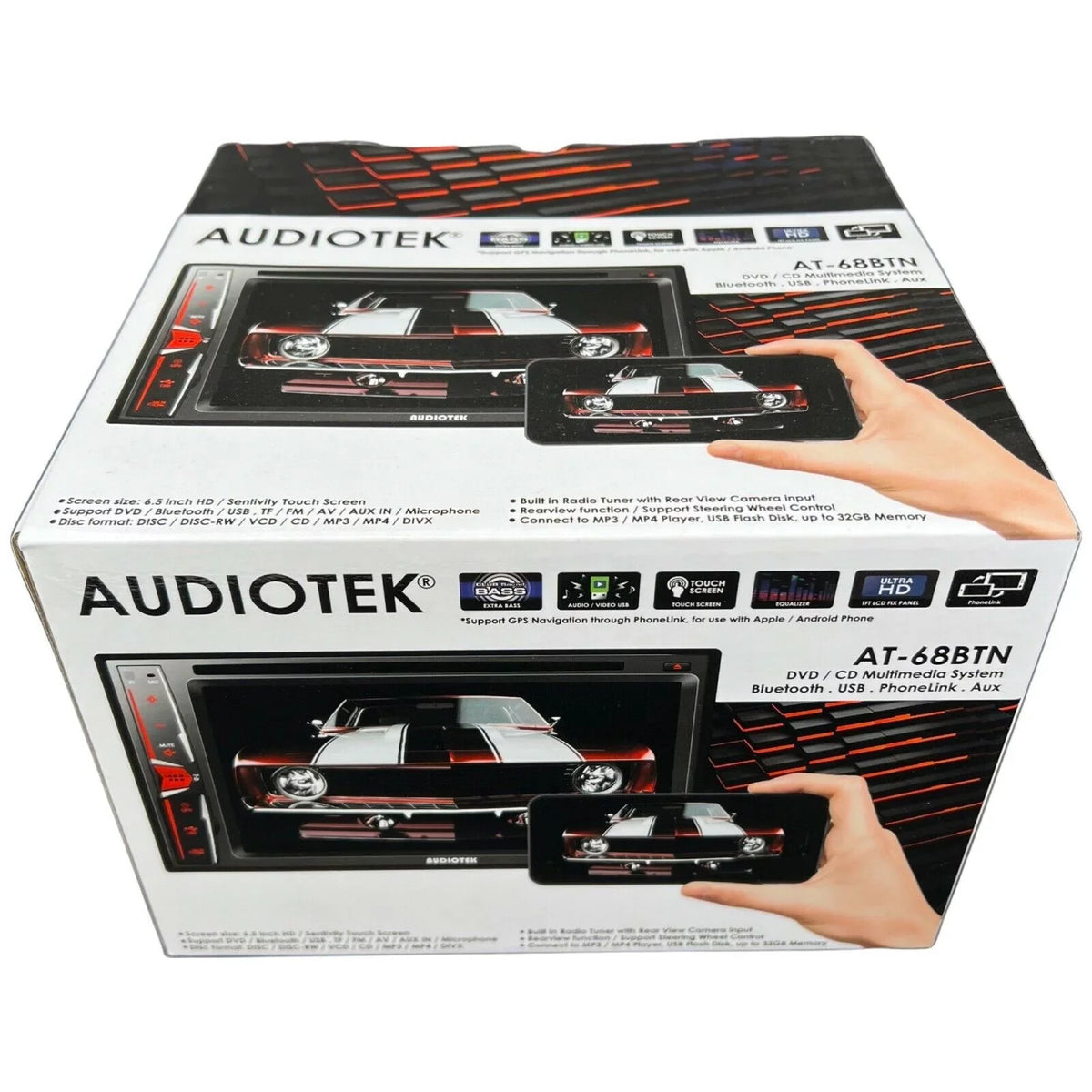 Link+ Touch AT-68BTN 6.2" Rear Plate Camera Radio License Mirror Screen Bundle Audiotek