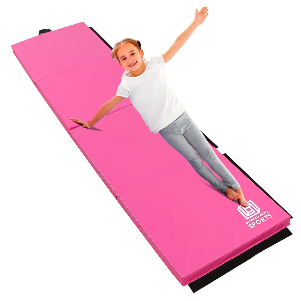 8'x2'x2" Pink with Thick Exercise Handles Yoga, for Mat Four Stretching Mats Home Aerobics Fold Foldable Mat Carrying Gymnastics Tumbling
