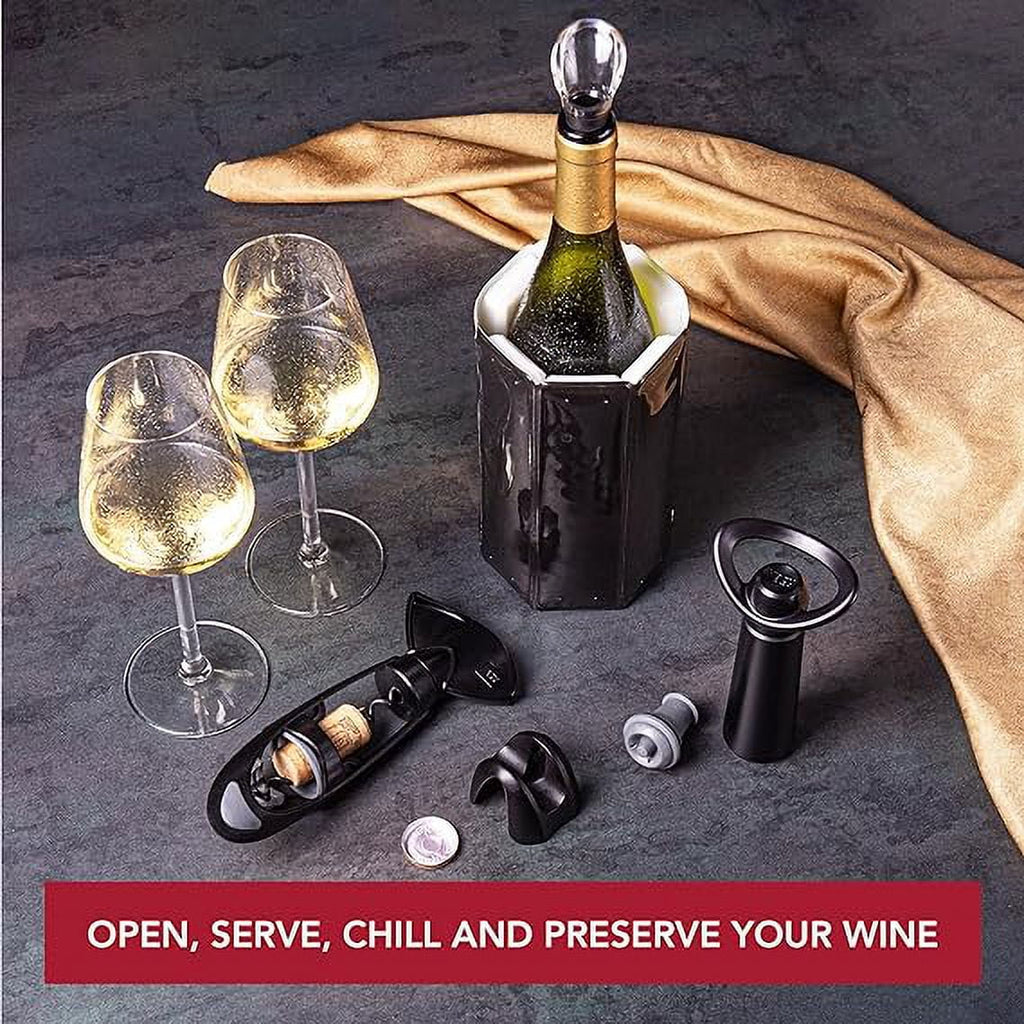 Wine - Wine Foil Plus- - Wine Crystal Includes Saver Concerto and Haves Set Wine Wine Cooler Vacuum Original Stopper Vin - Must Twister Active Cutter Wine Server Corkscrew The Vacu - - 6pc