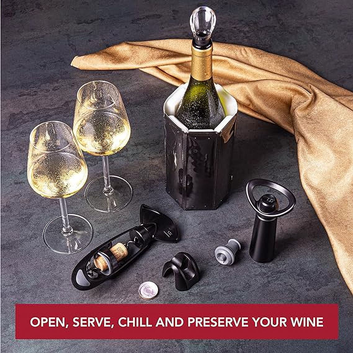 Wine - Wine Foil Plus- - Wine Crystal Includes Saver Concerto and Haves Set Wine Wine Cooler Vacuum Original Stopper Vin - Must Twister Active Cutter Wine Server Corkscrew The Vacu - - 6pc