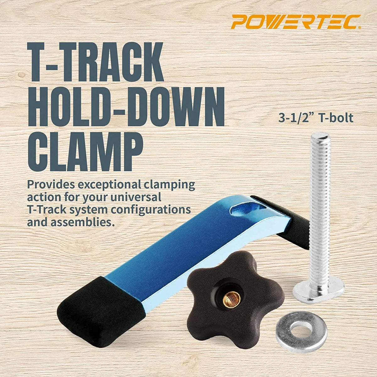 Woodworking T Clamps, Accessories Kit, Clamps, Jigs (71846) Fixtures and Kit T x and Knob Down Hex for 1/4-20 Washers, Hold Track 1-1/2" Track L 2x5-1/2" POWERTEC 10) w/Hold Track Down Bolts T of (Set