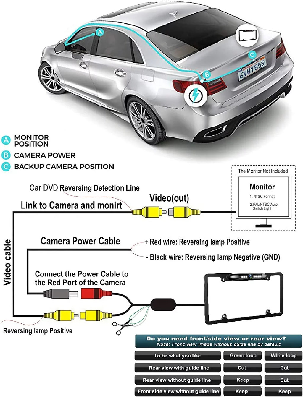 Plate Frame XAV-AX150 Black Backup License for Camera Rearview