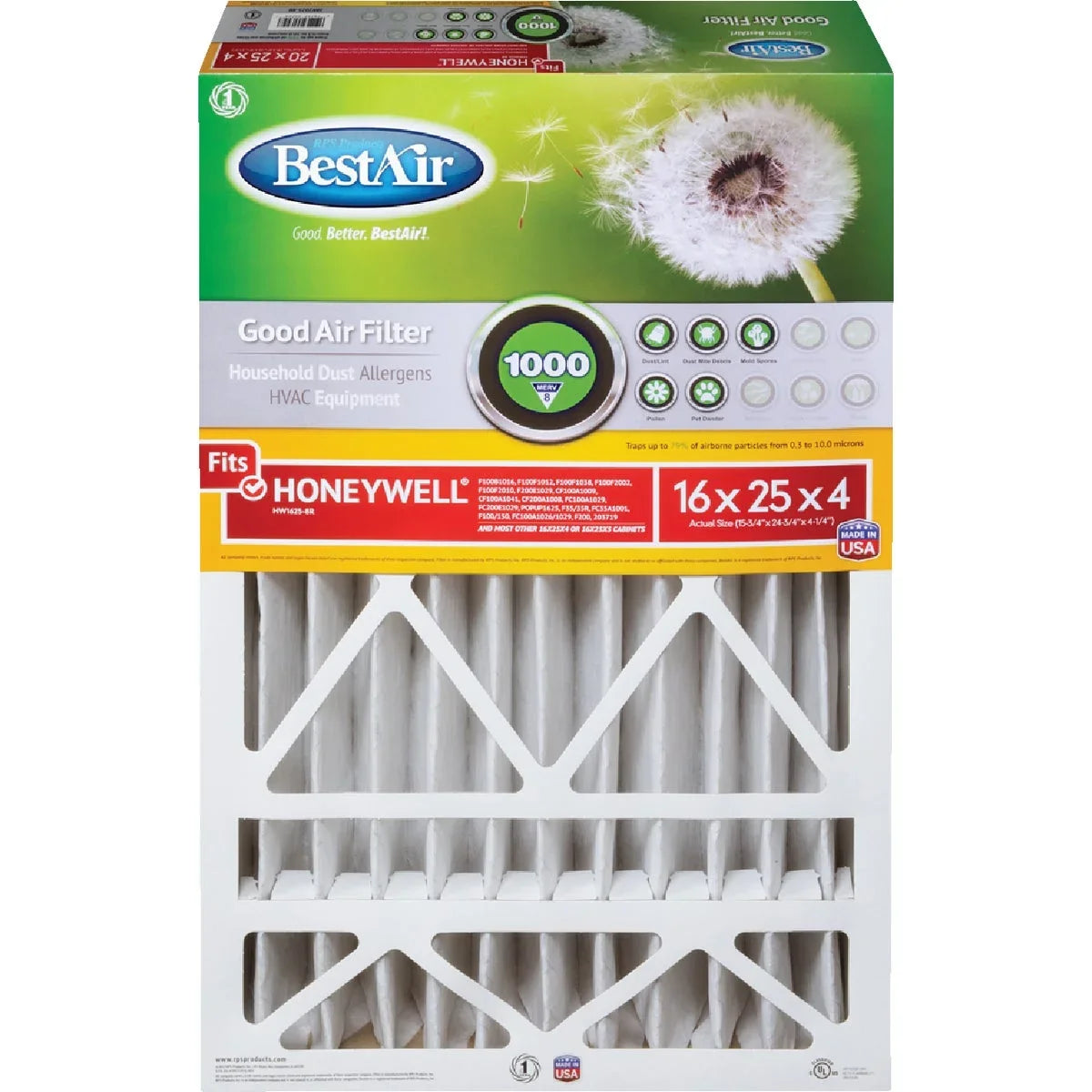 Deep 25 PK, MERV Honeywell In. 16 Furnace x BestAir In. Filter 1 Pleat 4 8 x In.
