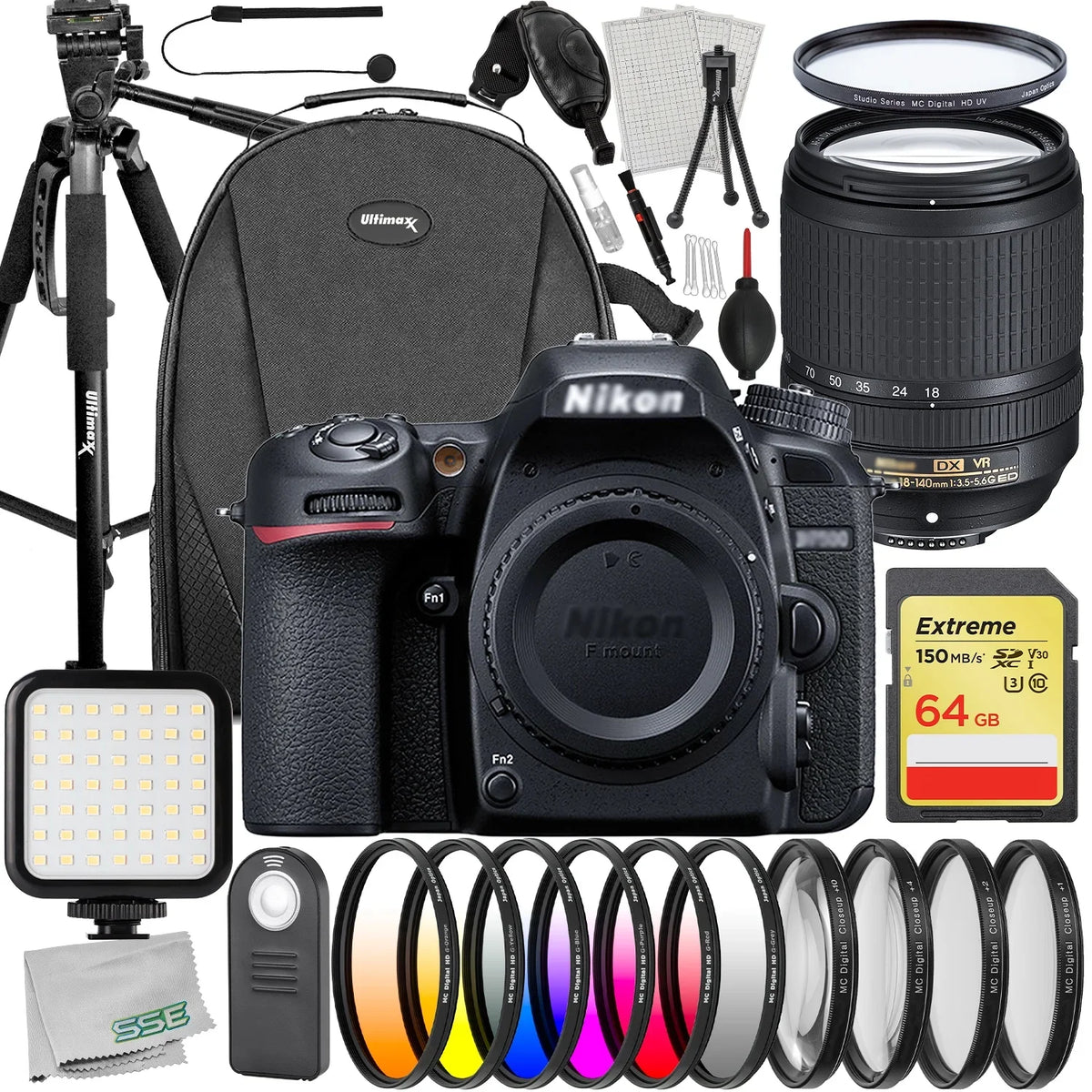 64GB Bundle) Bundle Extreme 60” Ultimaxx Lens Card, - & Nikon Tripod with Includes: Memory More D7500 Advanced (26pc Lightweight DSLR Camera Much 18-140mm