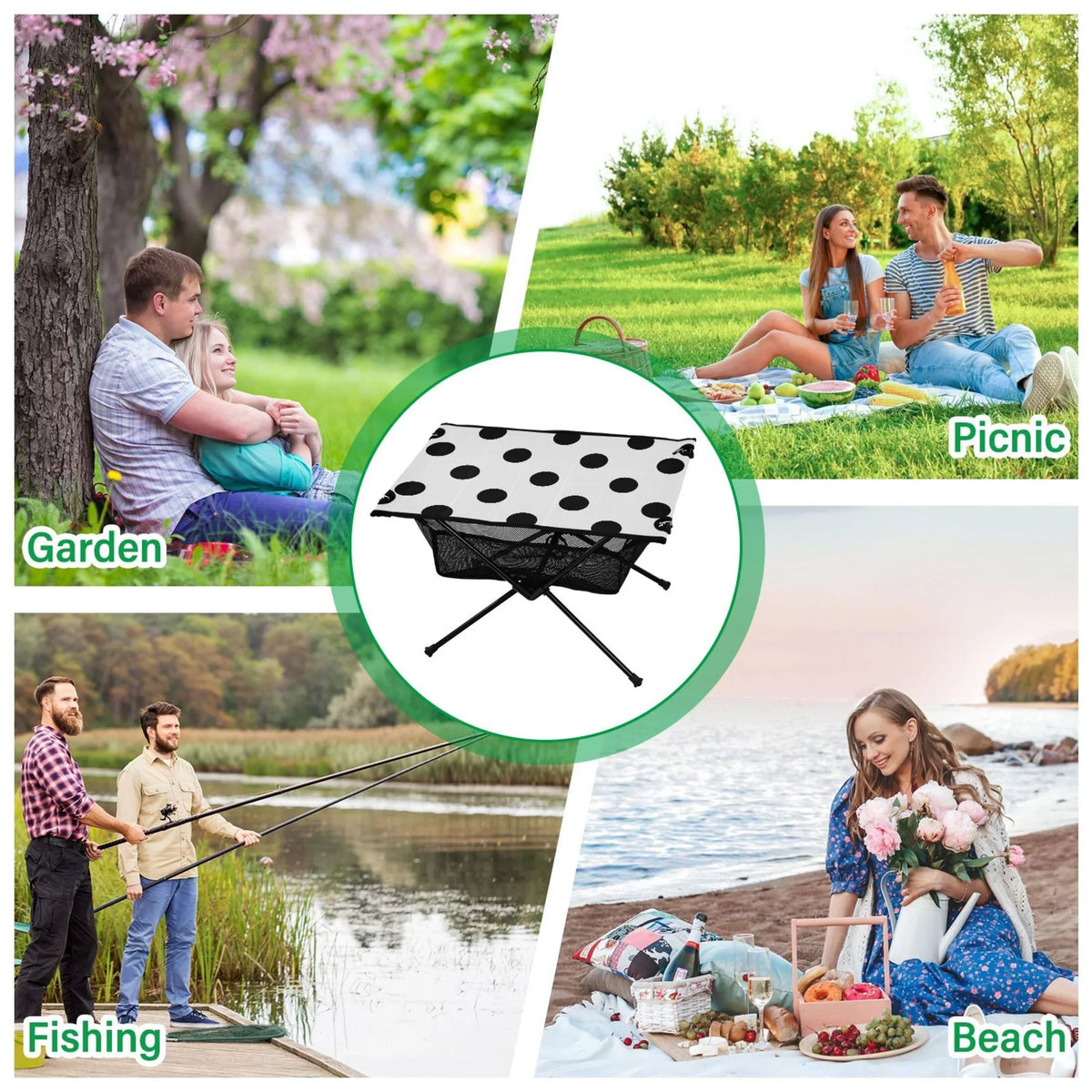 for Compact exterior Camping Table Dots Table Polka Bag Picnic Portable Fishing Beach BBQ Table Storage Foldable with Hiking Black