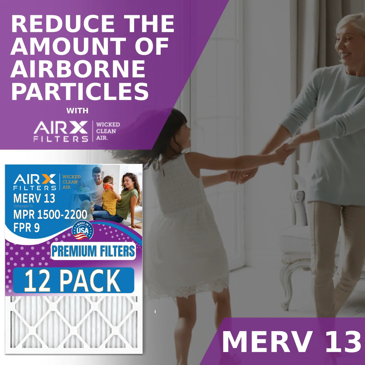 AIR. Filter Furnace USA 9 12 & - Comparable WICKED 1500 in Pack FILTERS AIRX MPR MERV 18x20x1 Rating, FPR 2200 CLEAN Filters 13 - to Air by Made of