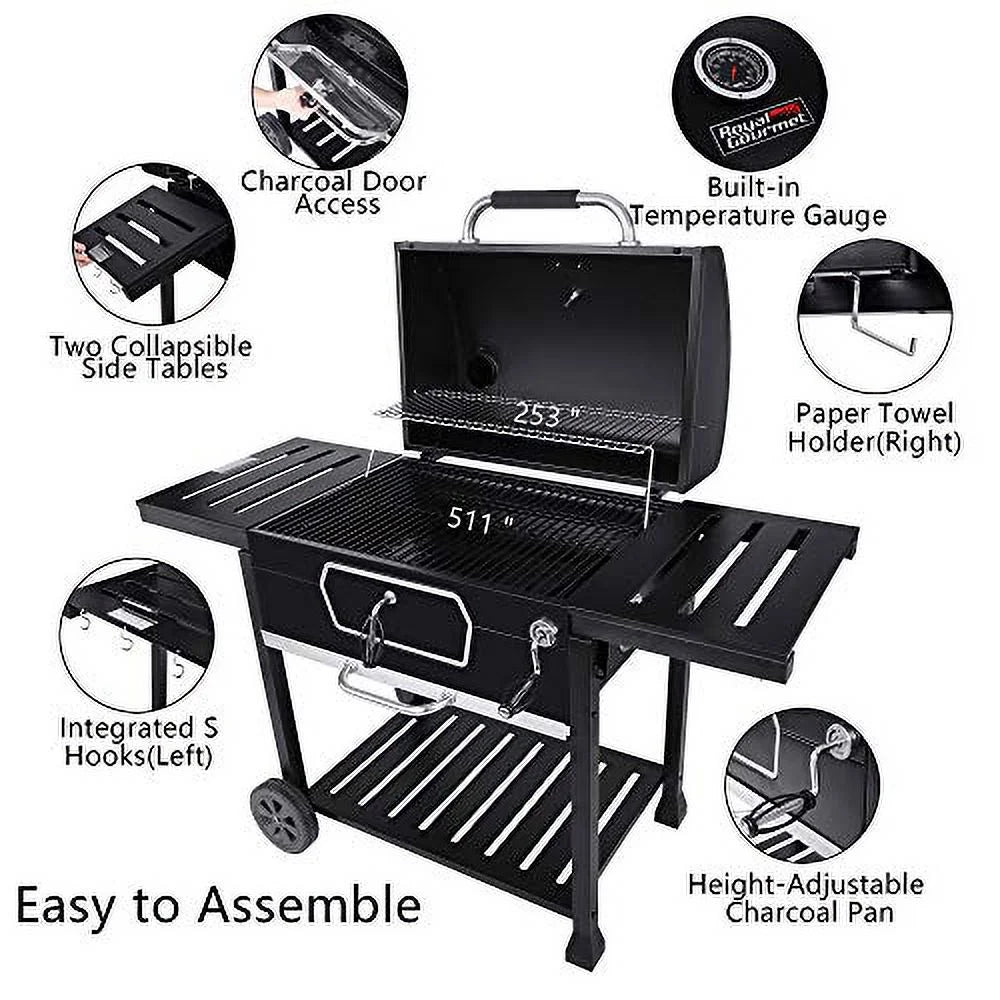 Gourmet Cooking, CD2030AN 30-Inch Grill, Deluxe Royal Backyard Black, Camping Patio Picnic Large Smoker Charcoal BBQ