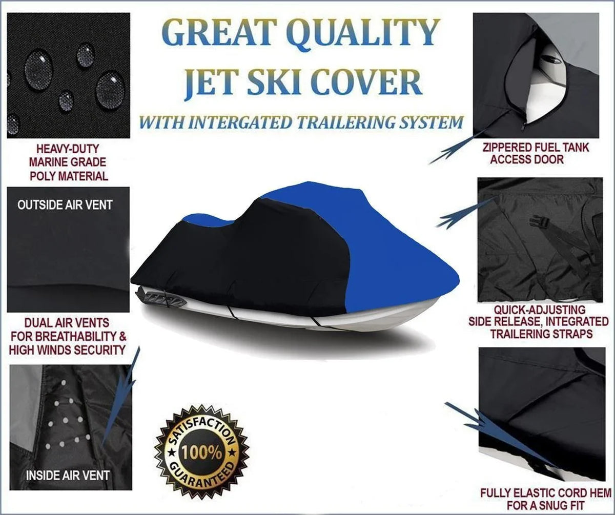 for Cover BLACK Compatible 2006 Jet Sea HEAVY-DUTY, Doo 600 DENIER 2005 / Cover BLUE GTX Sea-Doo Watercraft Ski SC